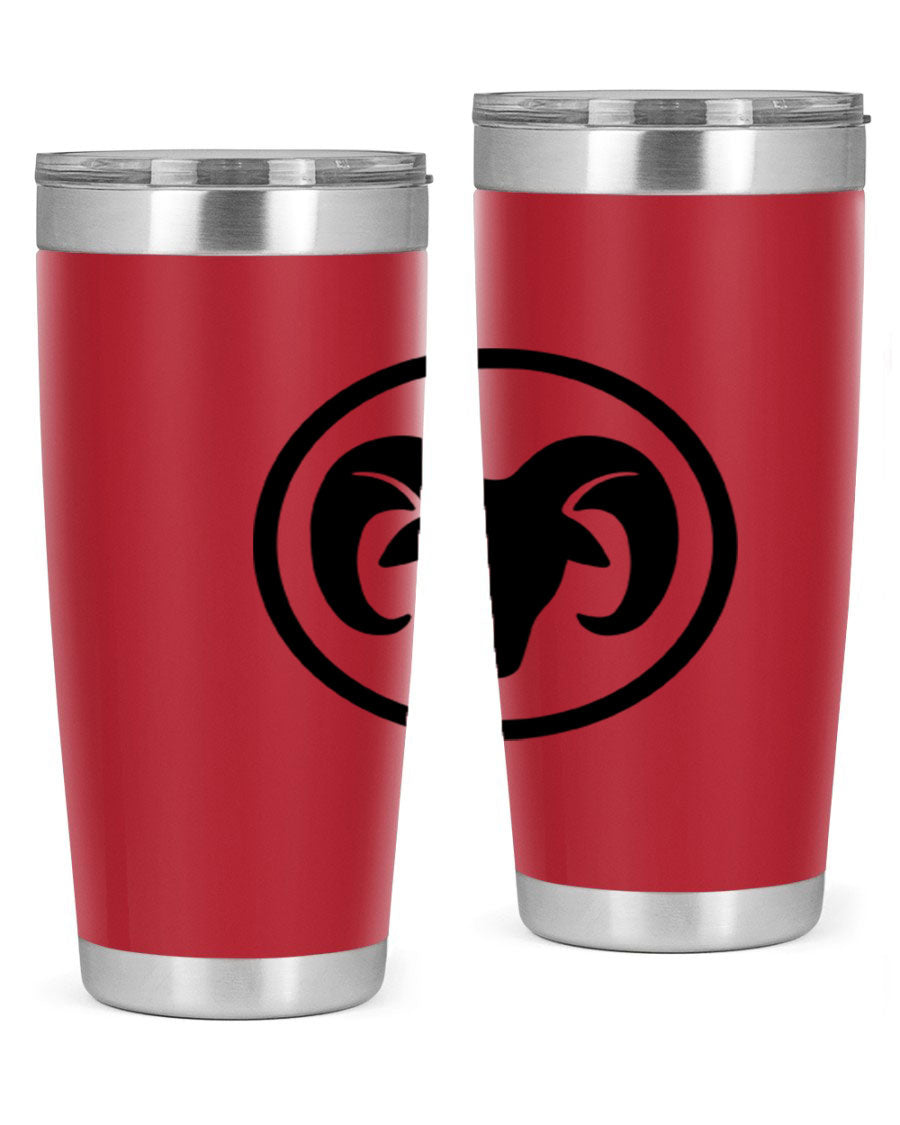 Aries 131# Zodiac Tumbler in stainless steel with a vibrant design, showcasing its double wall vacuum insulation and drink-thru lid.