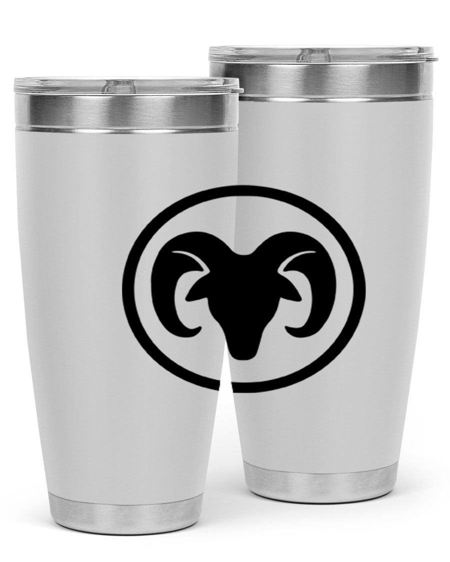 Aries 131# Zodiac Tumbler in stainless steel with a vibrant design, showcasing its double wall vacuum insulation and drink-thru lid.