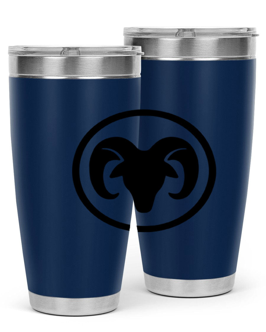 Aries 131# Zodiac Tumbler in stainless steel with a vibrant design, showcasing its double wall vacuum insulation and drink-thru lid.