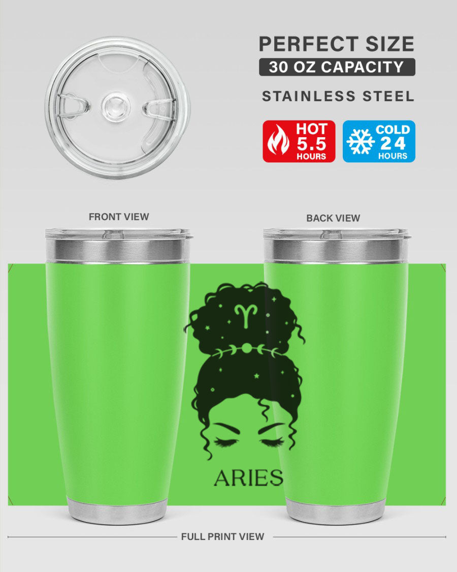 Aries 132# Zodiac Tumbler in stainless steel with a stylish design, perfect for hot and cold beverages.