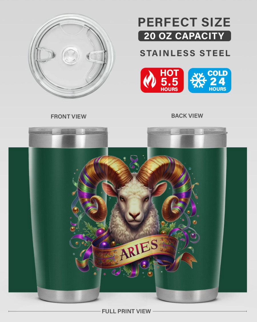 Aries 136# Zodiac Tumbler in stainless steel with a stylish design, perfect for hot and cold beverages.