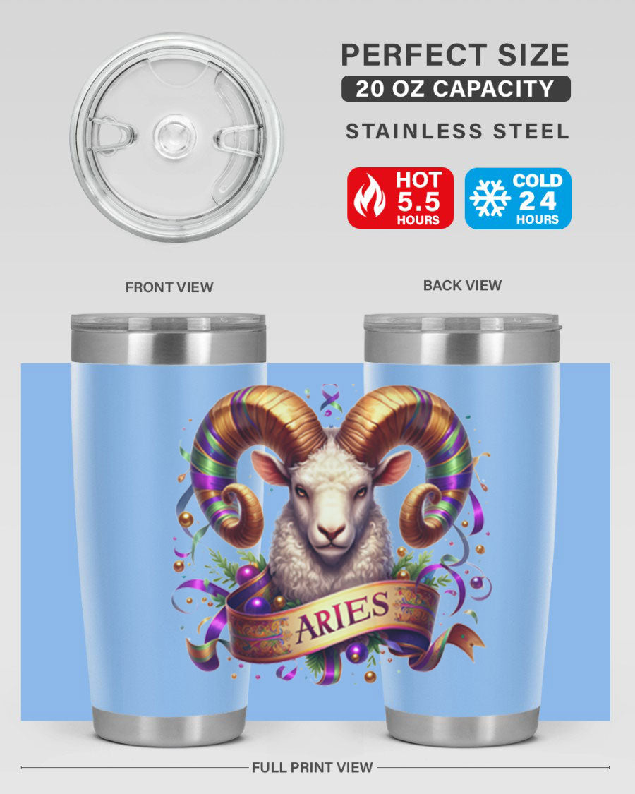 Aries 136# Zodiac Tumbler in stainless steel with a stylish design, perfect for hot and cold beverages.