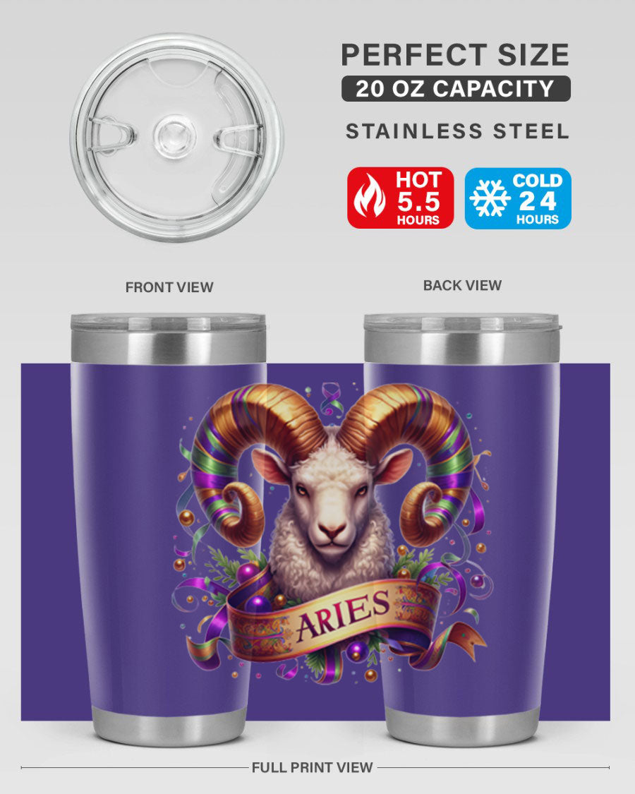 Aries 136# Zodiac Tumbler in stainless steel with a stylish design, perfect for hot and cold beverages.