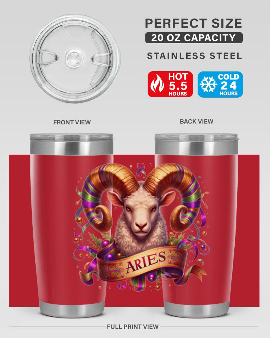 Aries 136# Zodiac Tumbler in stainless steel with a stylish design, perfect for hot and cold beverages.