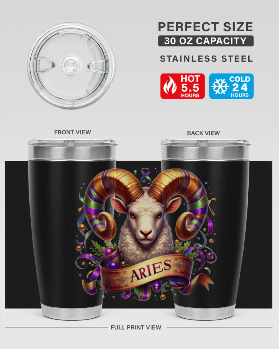 Aries 136# Zodiac Tumbler in stainless steel with a stylish design, perfect for hot and cold beverages.