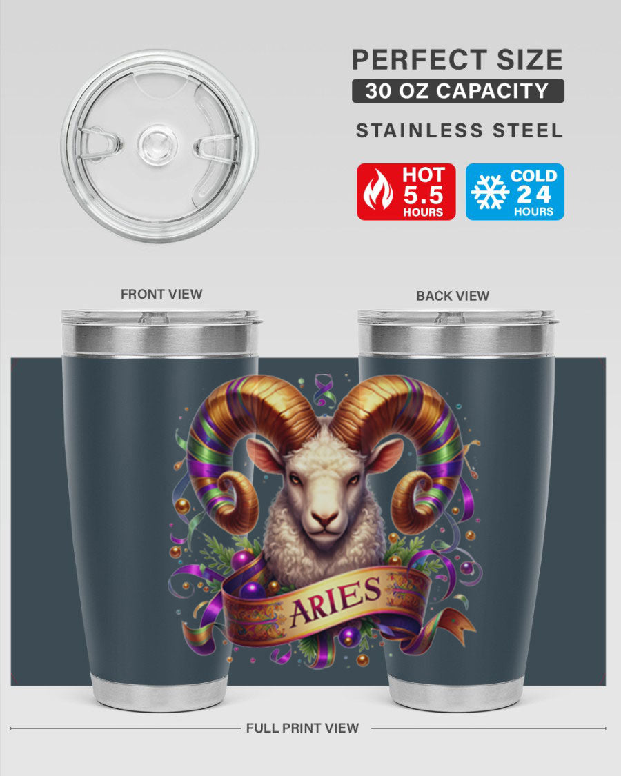 Aries 136# Zodiac Tumbler in stainless steel with a stylish design, perfect for hot and cold beverages.