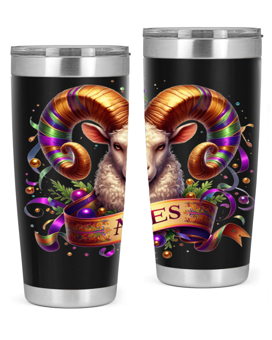 Aries 136# Zodiac Tumbler in stainless steel with a stylish design, perfect for hot and cold beverages.