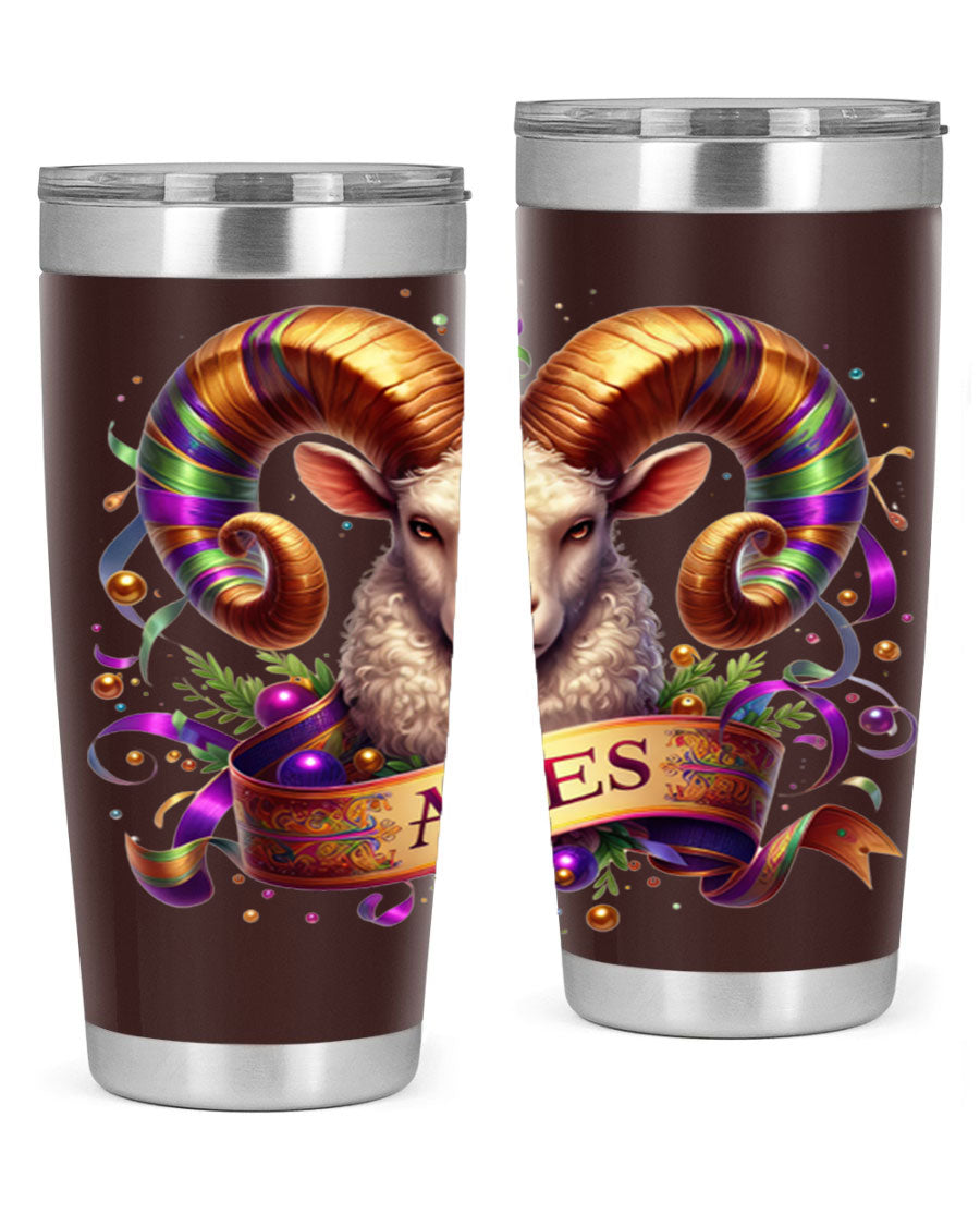 Aries 136# Zodiac Tumbler in stainless steel with a stylish design, perfect for hot and cold beverages.