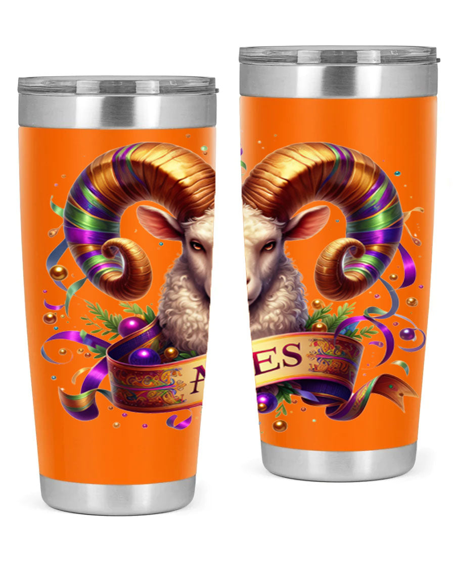 Aries 136# Zodiac Tumbler in stainless steel with a stylish design, perfect for hot and cold beverages.