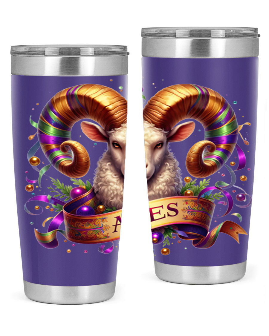 Aries 136# Zodiac Tumbler in stainless steel with a stylish design, perfect for hot and cold beverages.