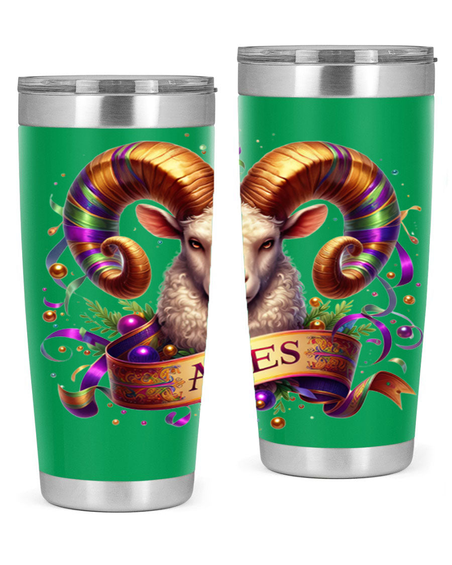 Aries 136# Zodiac Tumbler in stainless steel with a stylish design, perfect for hot and cold beverages.