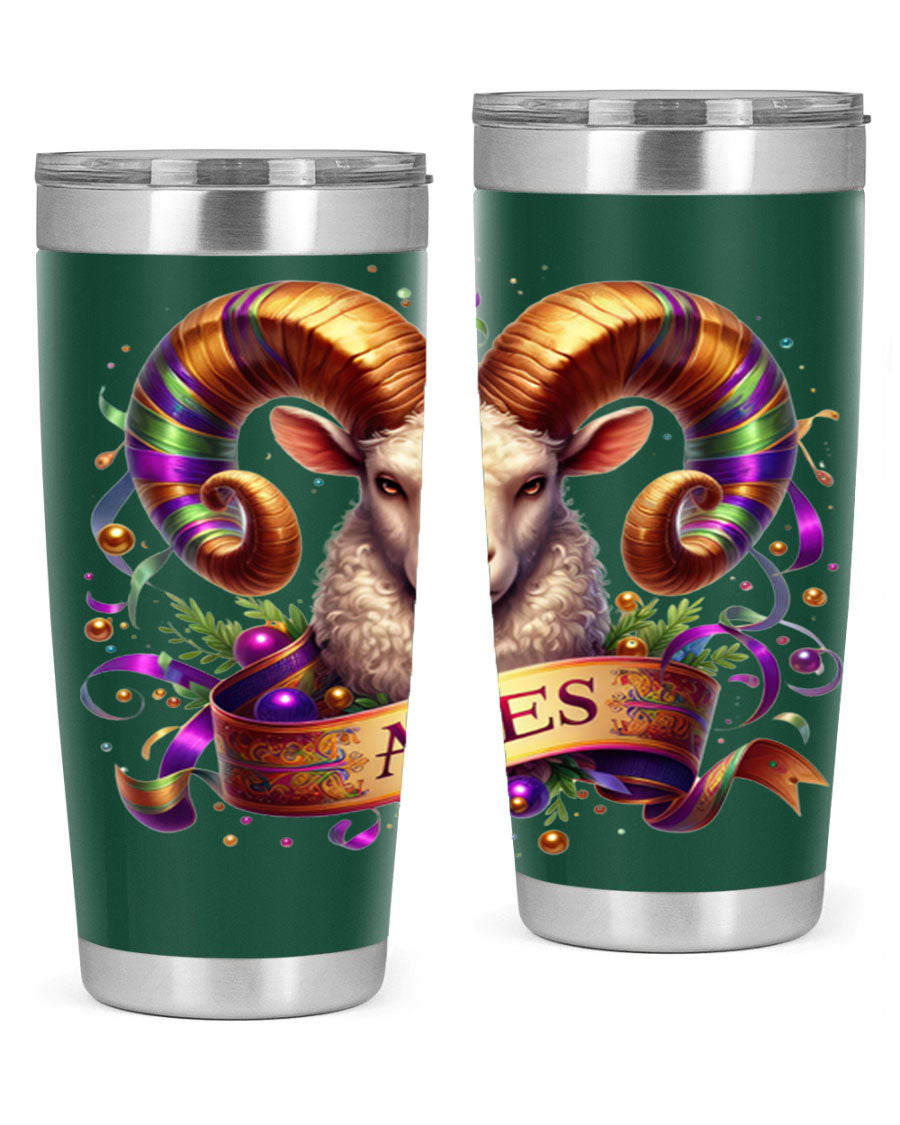 Aries 136# Zodiac Tumbler in stainless steel with a stylish design, perfect for hot and cold beverages.