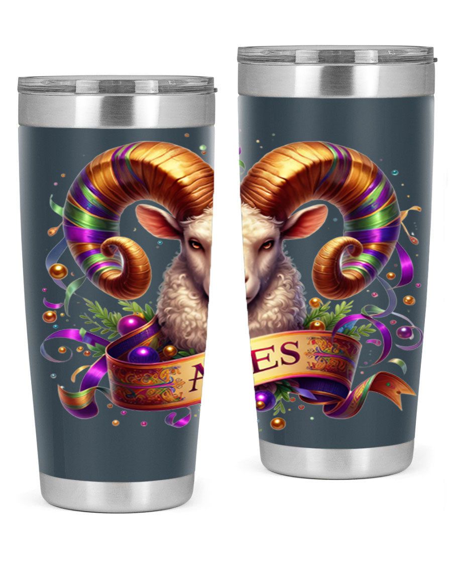 Aries 136# Zodiac Tumbler in stainless steel with a stylish design, perfect for hot and cold beverages.