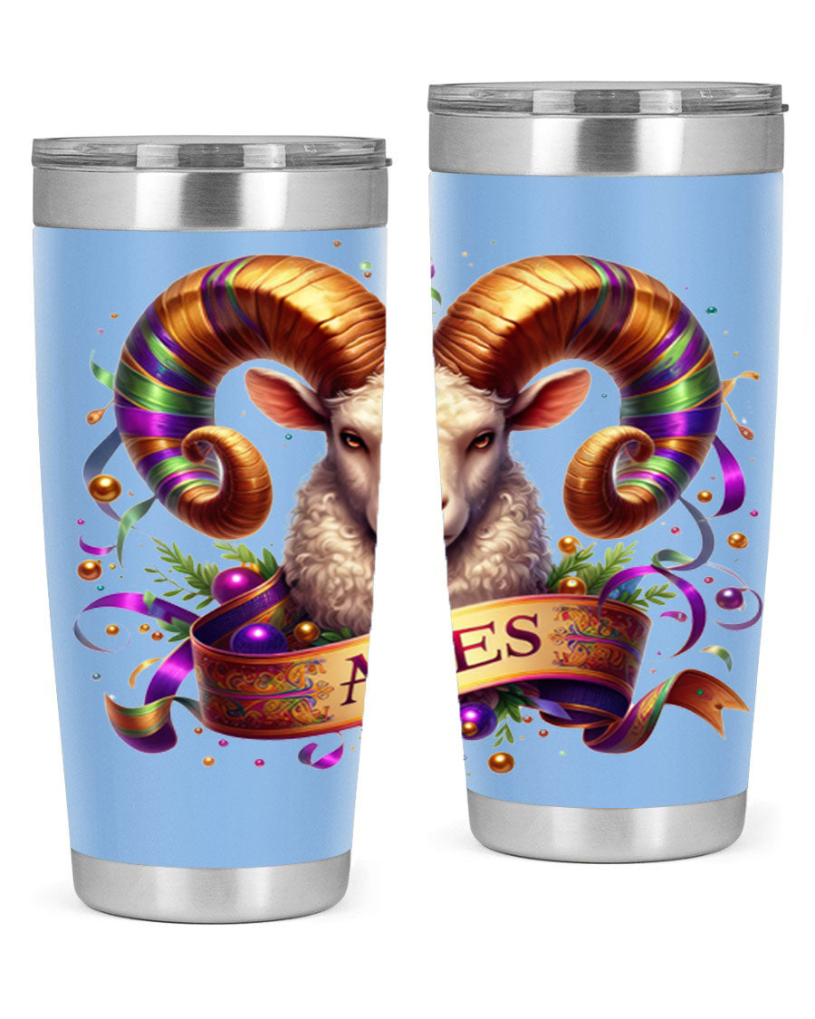 Aries 136# Zodiac Tumbler in stainless steel with a stylish design, perfect for hot and cold beverages.