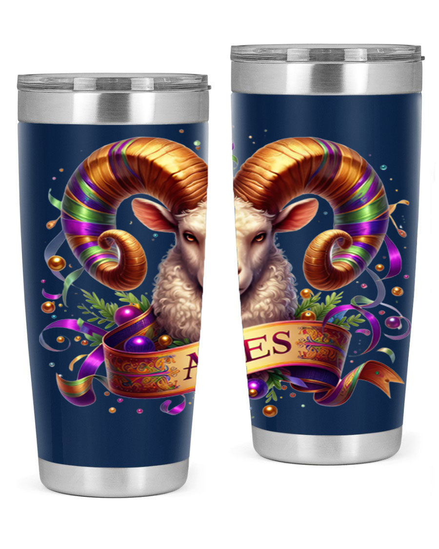 Aries 136# Zodiac Tumbler in stainless steel with a stylish design, perfect for hot and cold beverages.