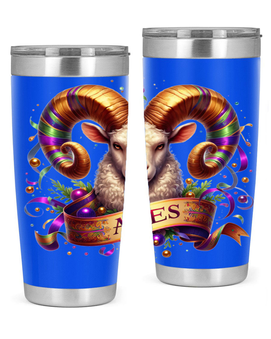 Aries 136# Zodiac Tumbler in stainless steel with a stylish design, perfect for hot and cold beverages.