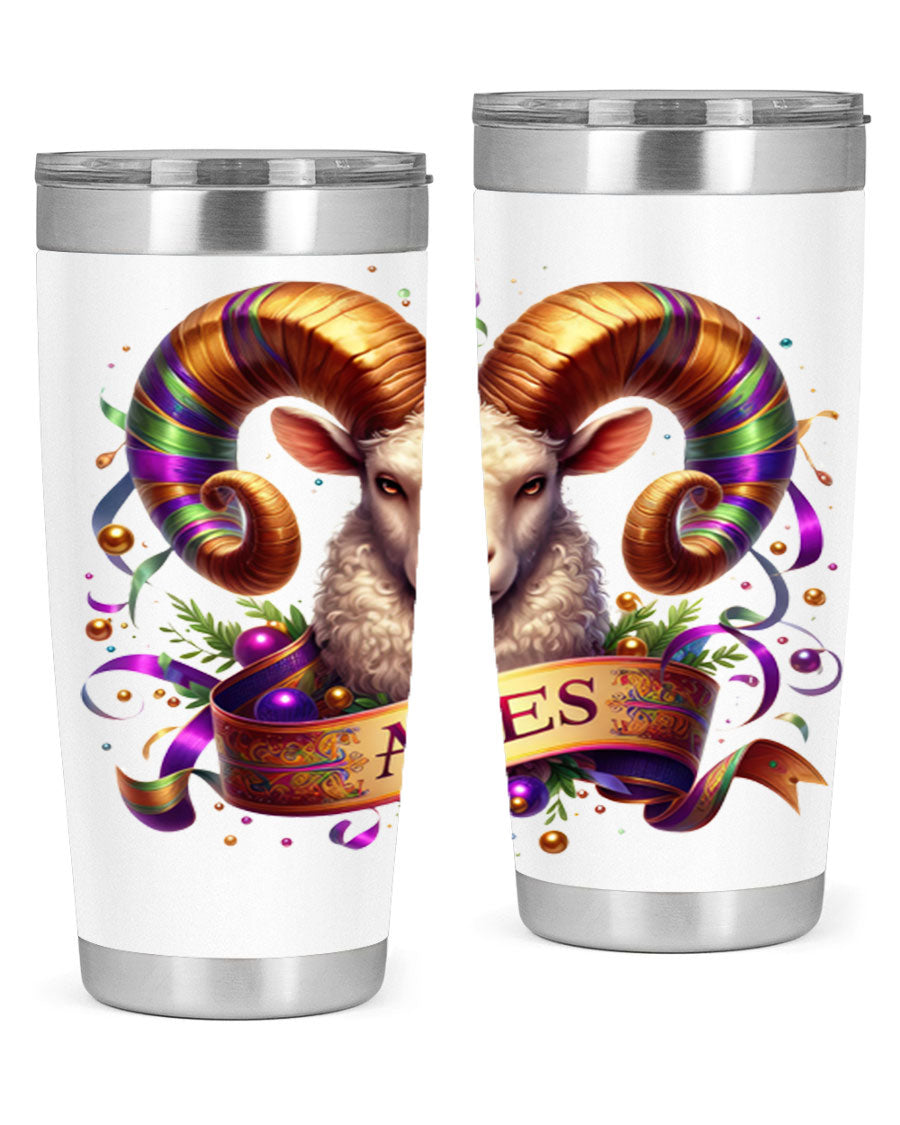 Aries 136# Zodiac Tumbler in stainless steel with a stylish design, perfect for hot and cold beverages.