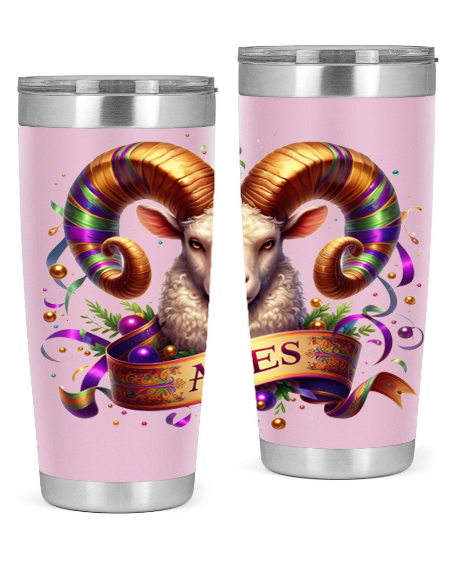 Aries 136# Zodiac Tumbler in stainless steel with a stylish design, perfect for hot and cold beverages.