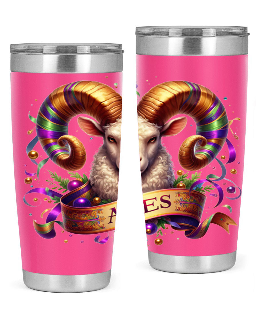 Aries 136# Zodiac Tumbler in stainless steel with a stylish design, perfect for hot and cold beverages.