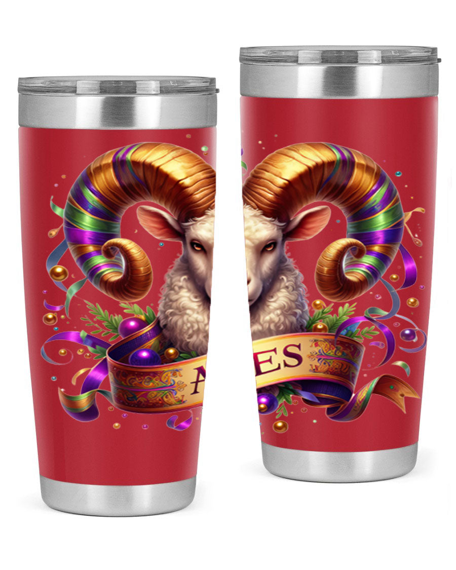 Aries 136# Zodiac Tumbler in stainless steel with a stylish design, perfect for hot and cold beverages.