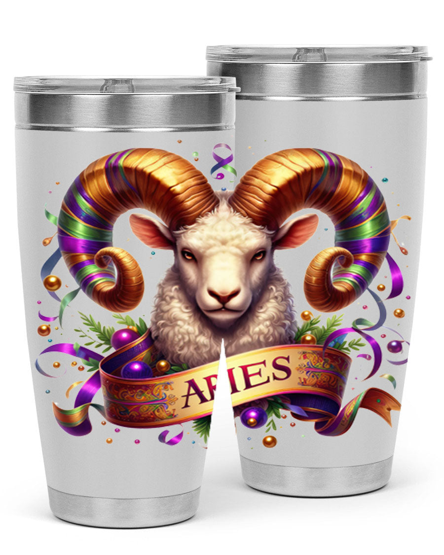 Aries 136# Zodiac Tumbler in stainless steel with a stylish design, perfect for hot and cold beverages.