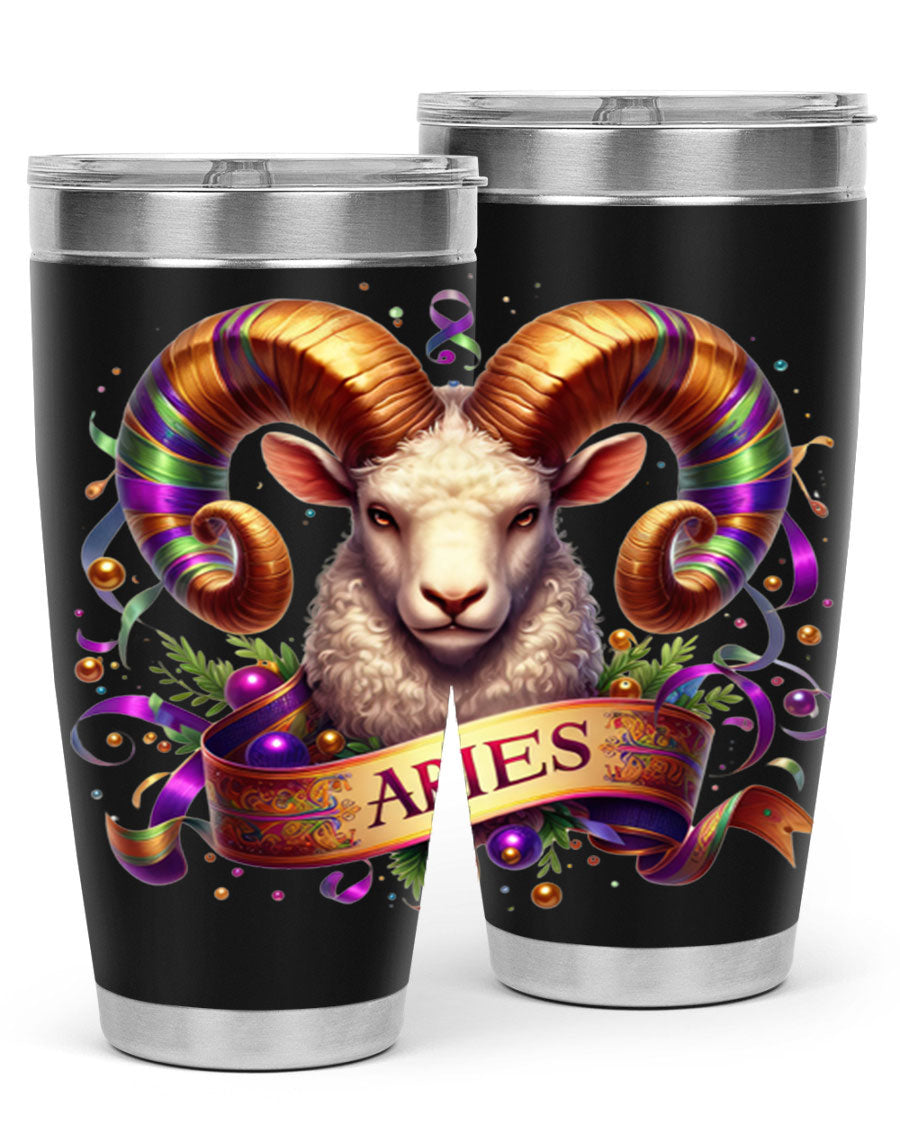 Aries 136# Zodiac Tumbler in stainless steel with a stylish design, perfect for hot and cold beverages.