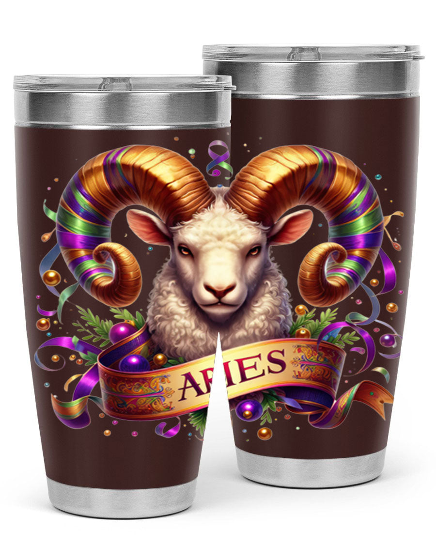 Aries 136# Zodiac Tumbler in stainless steel with a stylish design, perfect for hot and cold beverages.