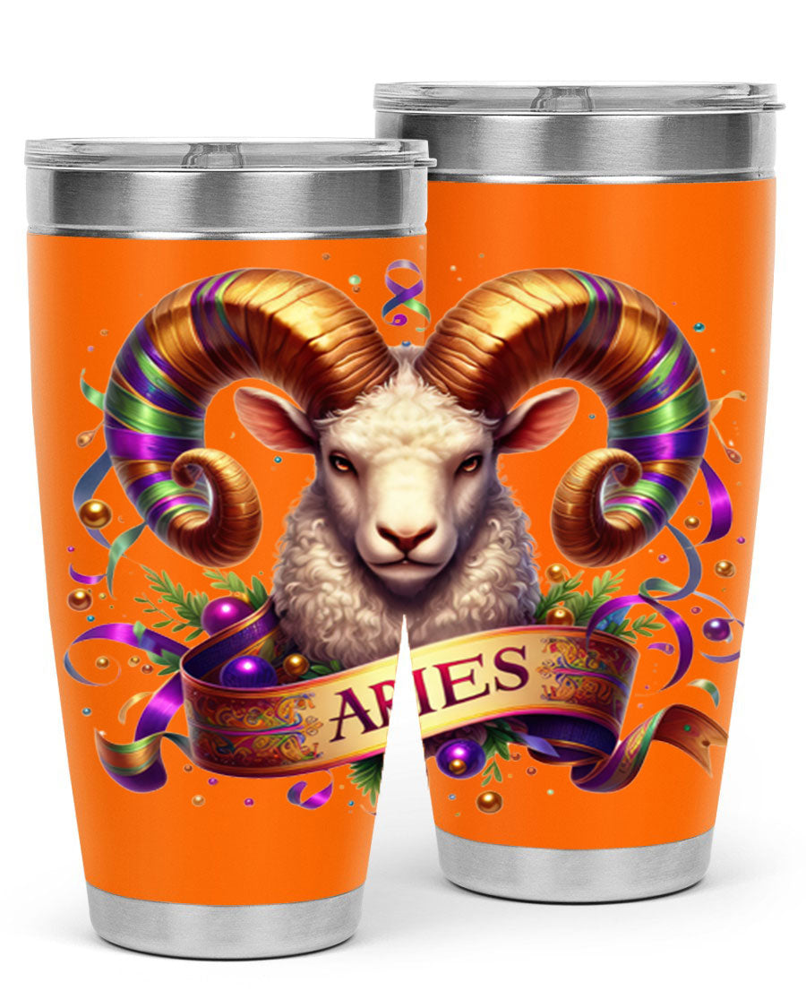 Aries 136# Zodiac Tumbler in stainless steel with a stylish design, perfect for hot and cold beverages.