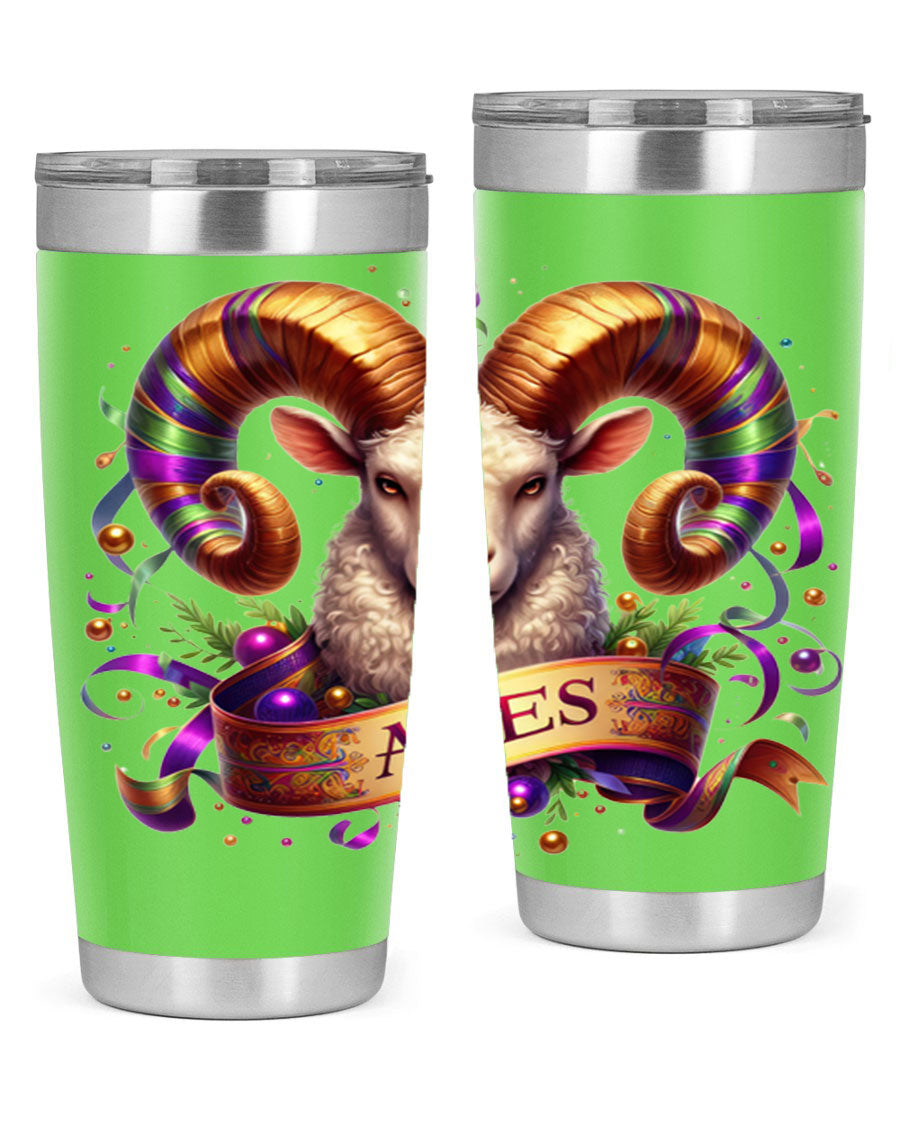 Aries 136# Zodiac Tumbler in stainless steel with a stylish design, perfect for hot and cold beverages.