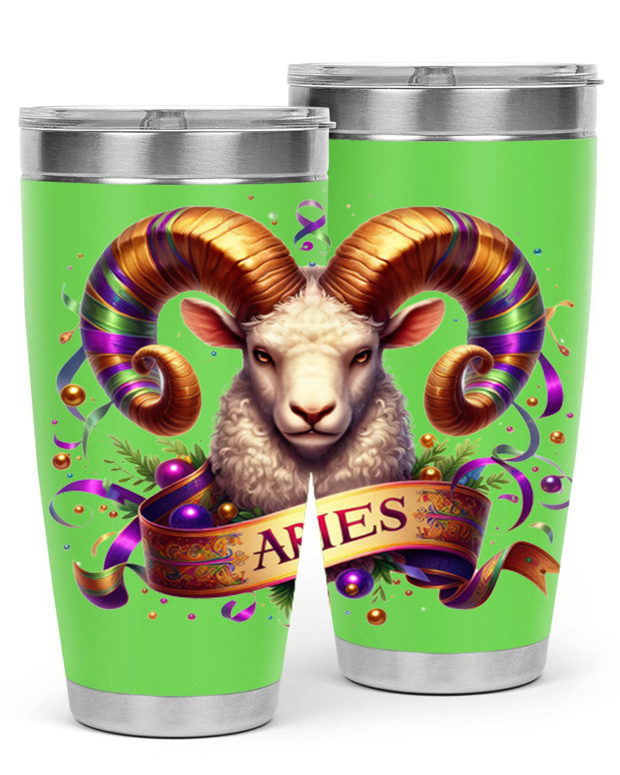 Aries 136# Zodiac Tumbler in stainless steel with a stylish design, perfect for hot and cold beverages.