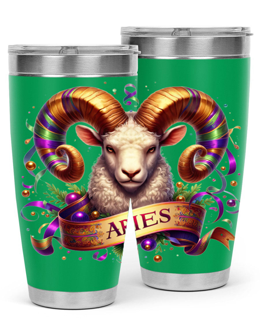 Aries 136# Zodiac Tumbler in stainless steel with a stylish design, perfect for hot and cold beverages.