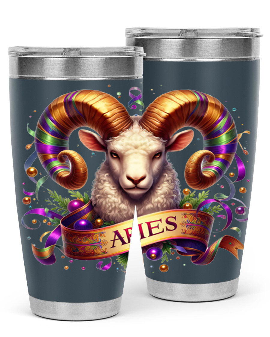 Aries 136# Zodiac Tumbler in stainless steel with a stylish design, perfect for hot and cold beverages.