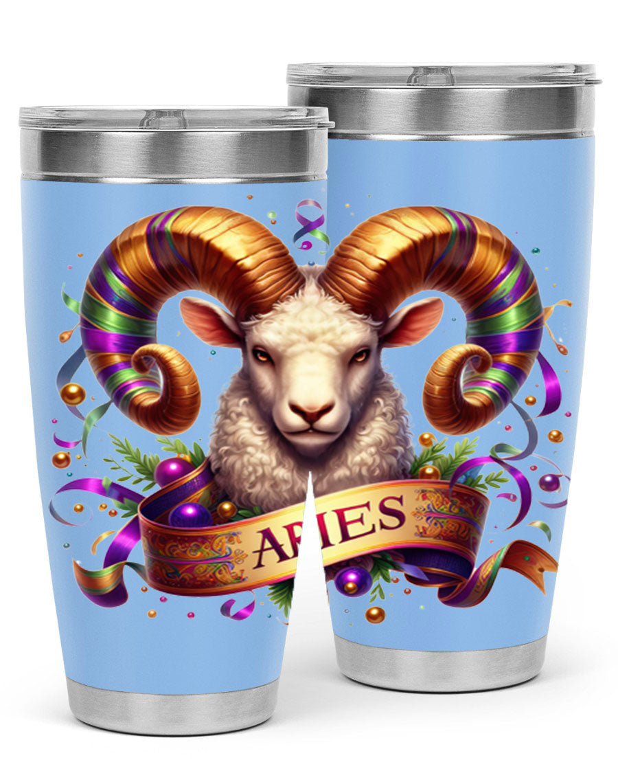 Aries 136# Zodiac Tumbler in stainless steel with a stylish design, perfect for hot and cold beverages.