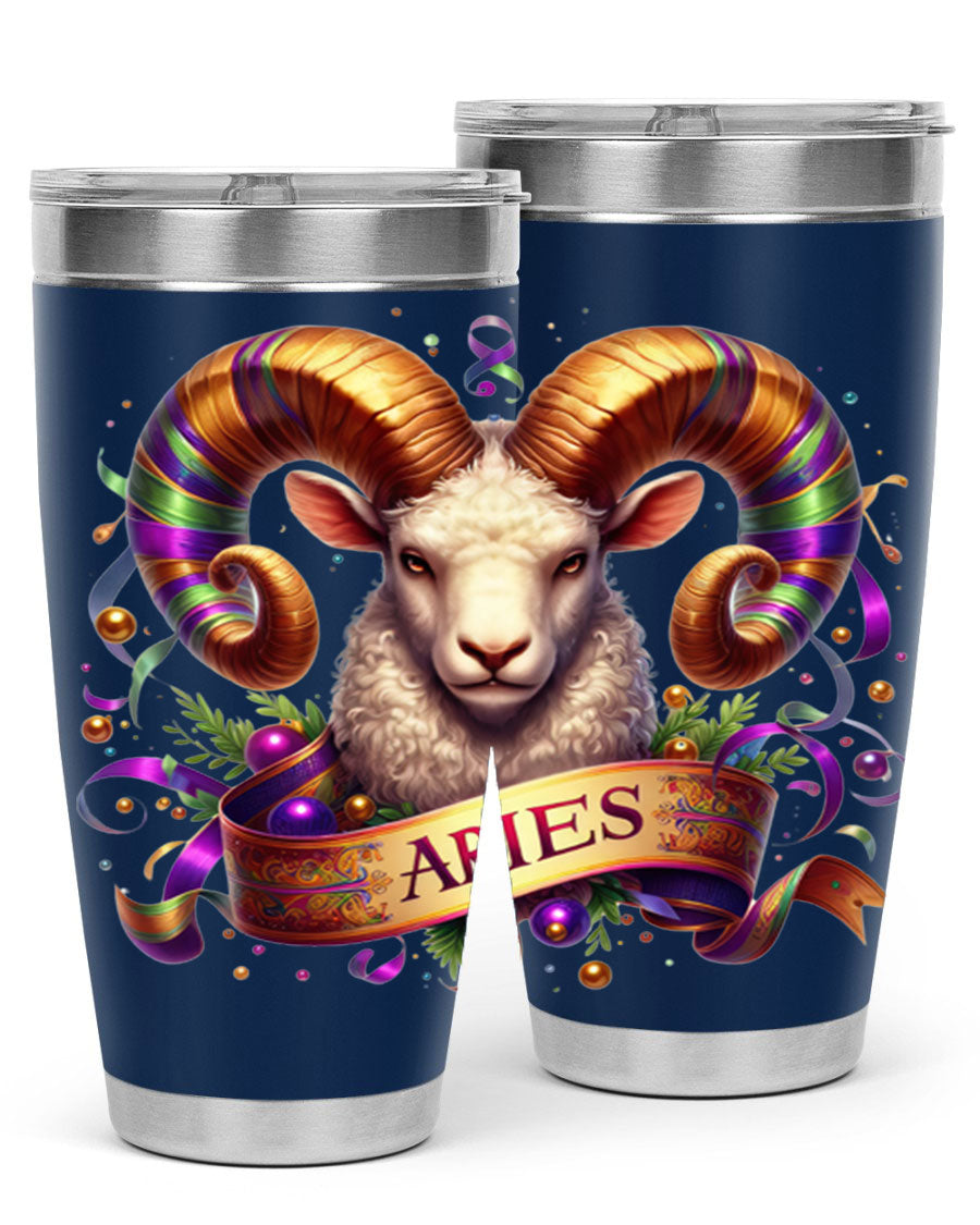 Aries 136# Zodiac Tumbler in stainless steel with a stylish design, perfect for hot and cold beverages.