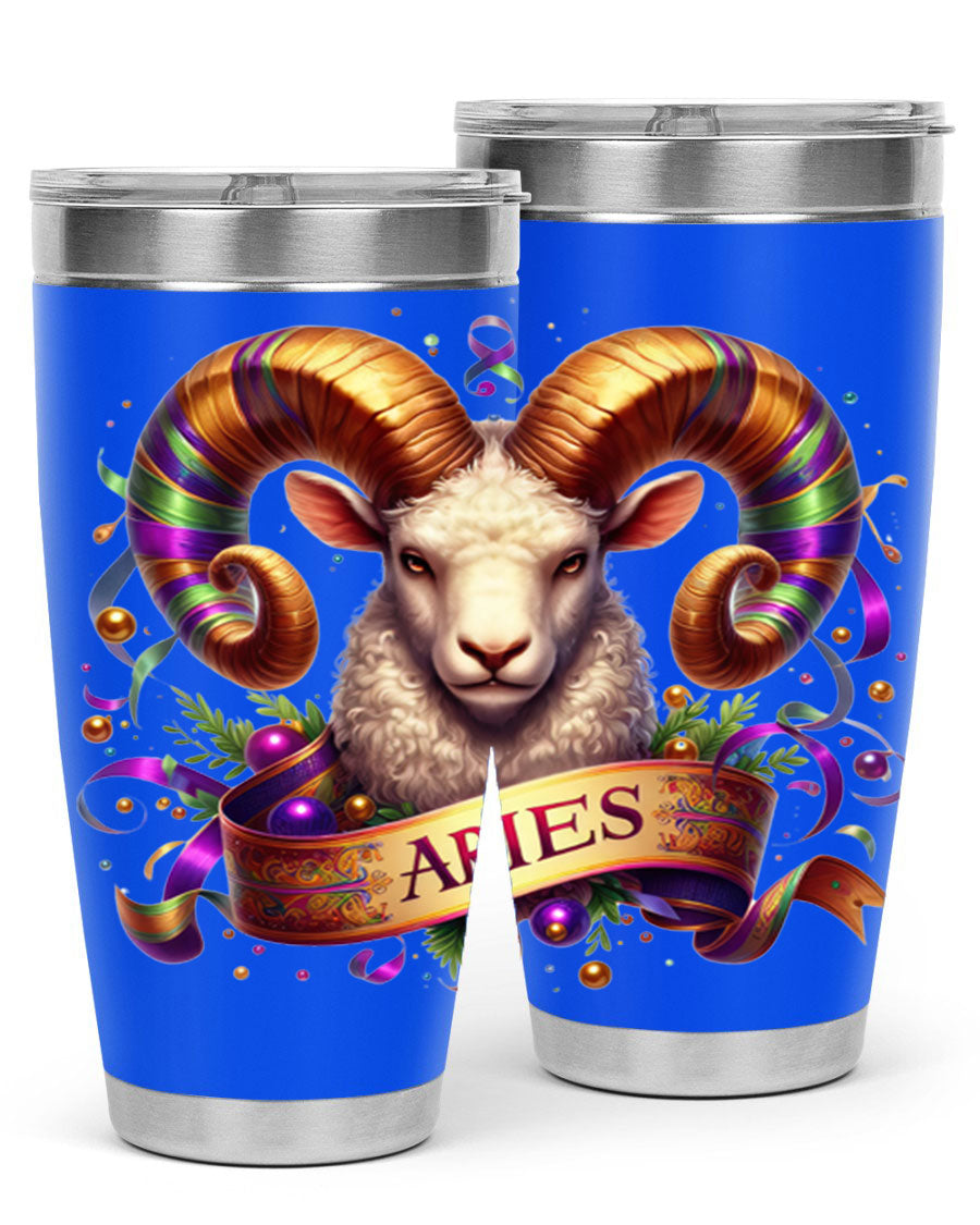 Aries 136# Zodiac Tumbler in stainless steel with a stylish design, perfect for hot and cold beverages.