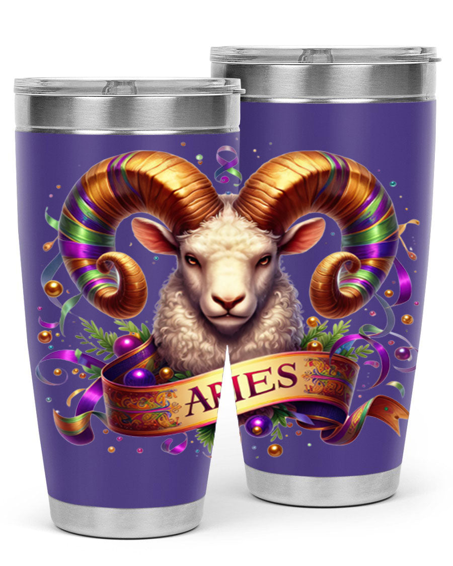 Aries 136# Zodiac Tumbler in stainless steel with a stylish design, perfect for hot and cold beverages.