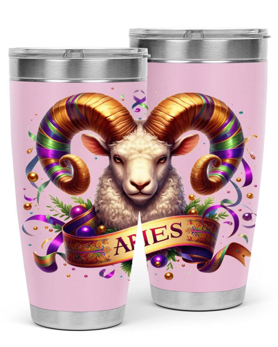 Aries 136# Zodiac Tumbler in stainless steel with a stylish design, perfect for hot and cold beverages.