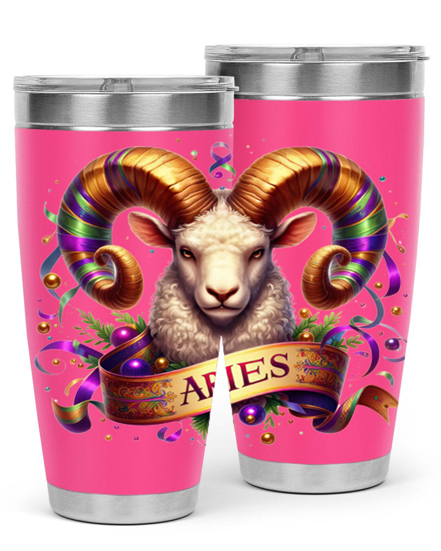 Aries 136# Zodiac Tumbler in stainless steel with a stylish design, perfect for hot and cold beverages.