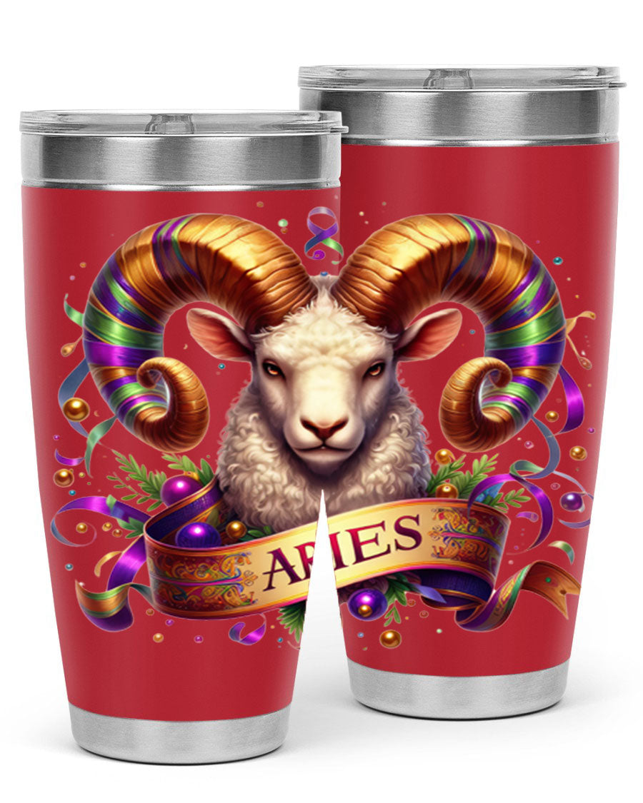 Aries 136# Zodiac Tumbler in stainless steel with a stylish design, perfect for hot and cold beverages.