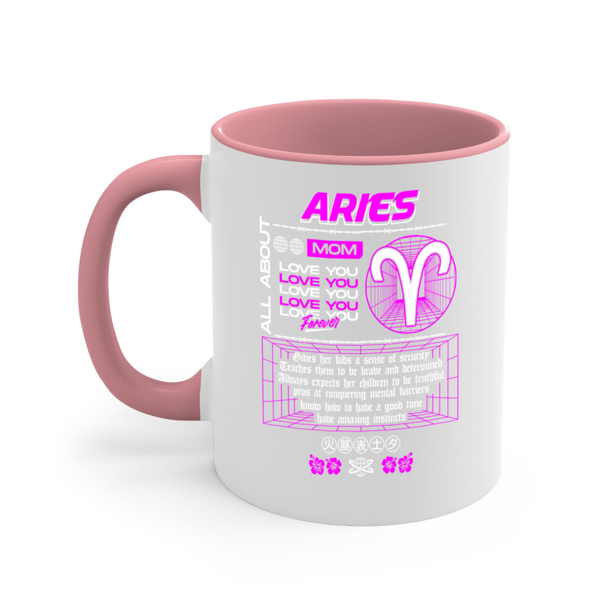Aries 138# Zodiac Mug with a glossy finish, featuring a colored handle and interior, available in five vibrant colors.