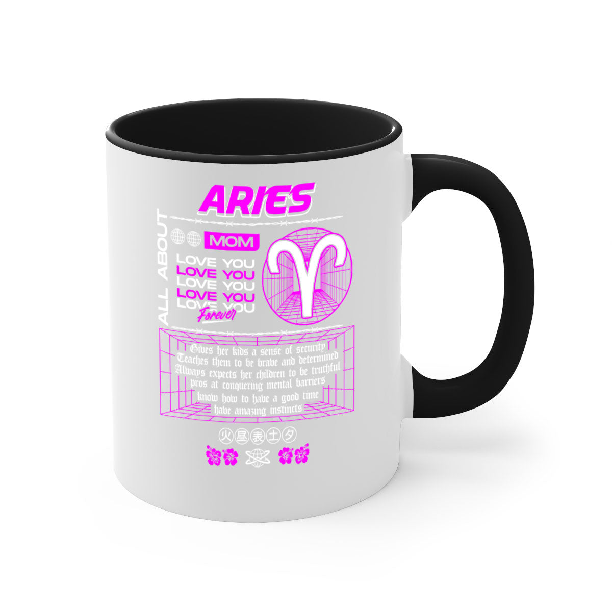 Aries 138# Zodiac Mug with a glossy finish, featuring a colored handle and interior, available in five vibrant colors.