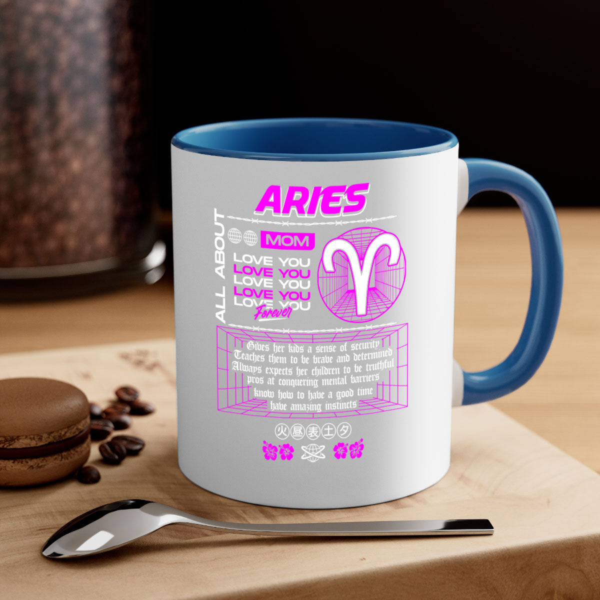 Aries 138# Zodiac Mug with a glossy finish, featuring a colored handle and interior, available in five vibrant colors.