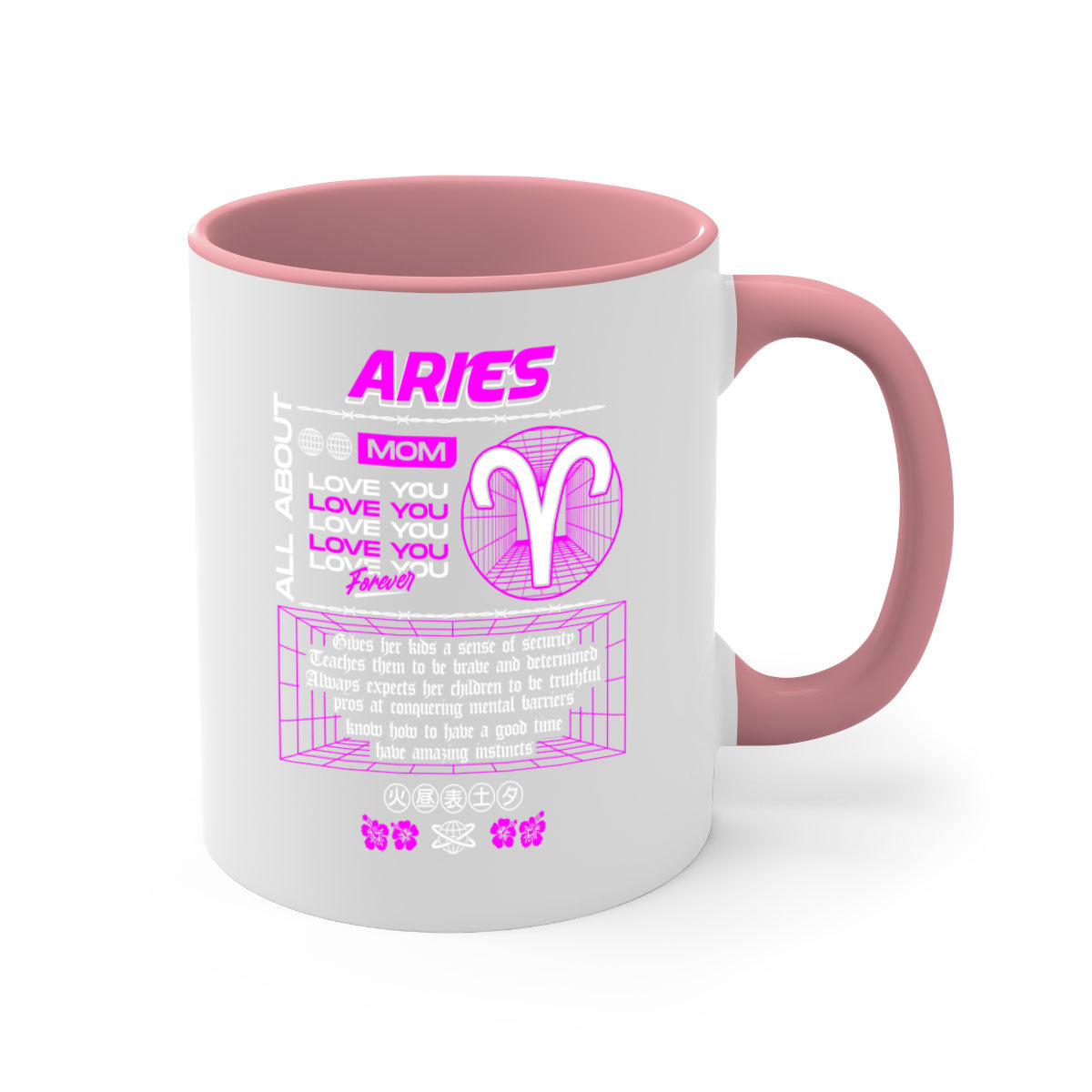 Aries 138# Zodiac Mug with a glossy finish, featuring a colored handle and interior, available in five vibrant colors.