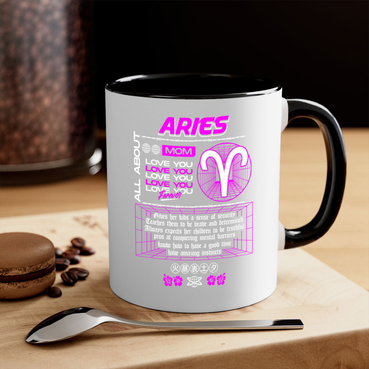 Aries 138# Zodiac Mug with a glossy finish, featuring a colored handle and interior, available in five vibrant colors.