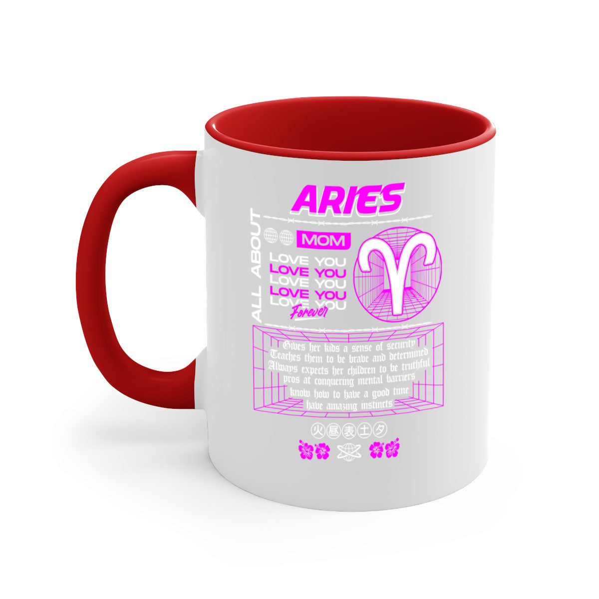 Aries 138# Zodiac Mug with a glossy finish, featuring a colored handle and interior, available in five vibrant colors.
