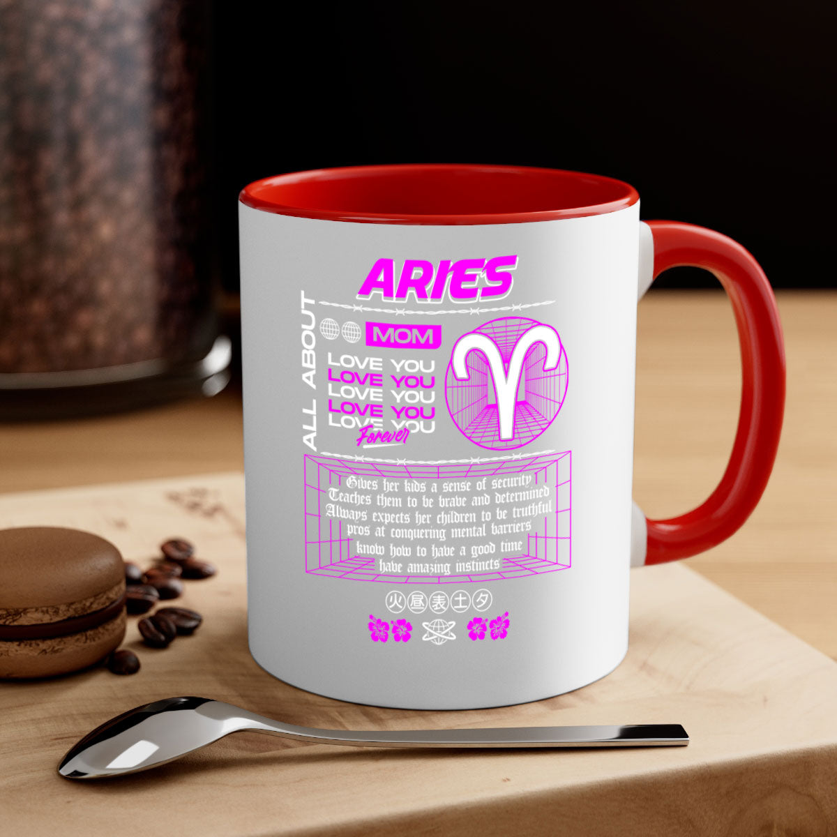 Aries 138# Zodiac Mug with a glossy finish, featuring a colored handle and interior, available in five vibrant colors.