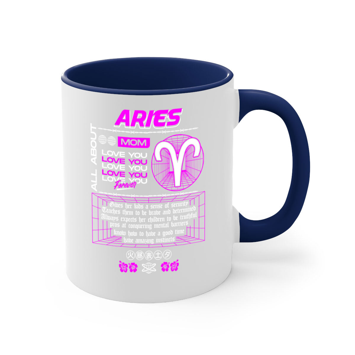Aries 138# Zodiac Mug with a glossy finish, featuring a colored handle and interior, available in five vibrant colors.