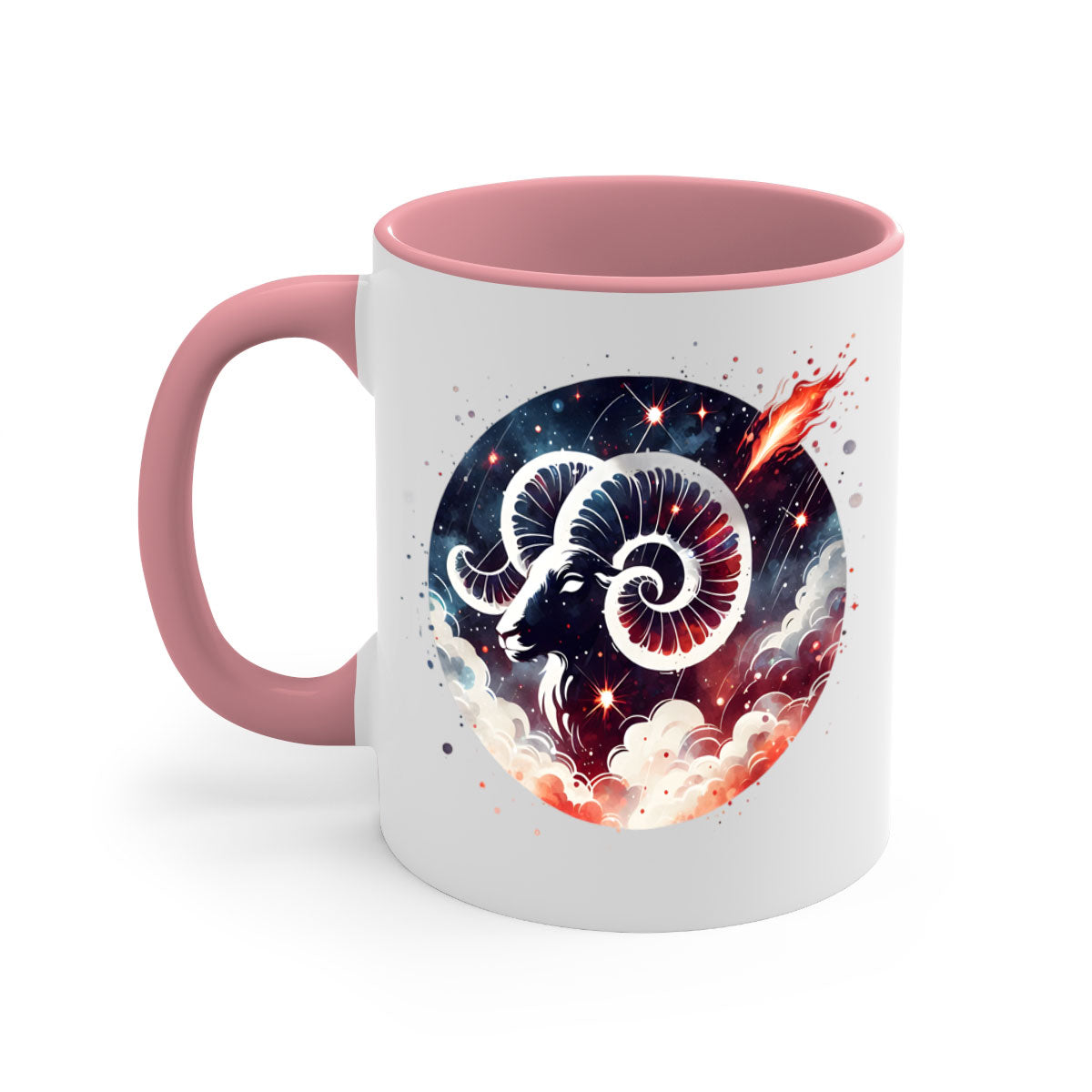 Aries 140# Zodiac Mug with a glossy finish, featuring a colored handle and interior, available in multiple colors.