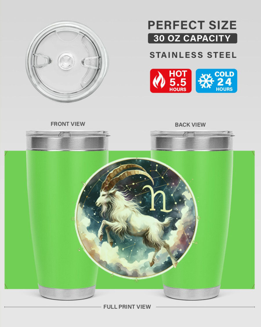 Aries 141# Zodiac Tumbler in stainless steel with a stylish design, perfect for hot and cold beverages.