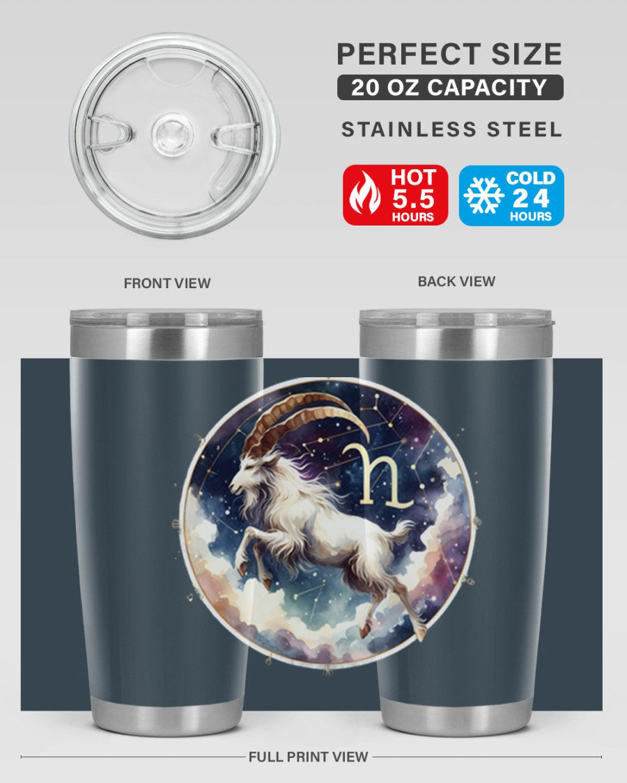 Aries 141# Zodiac Tumbler in stainless steel with a stylish design, perfect for hot and cold beverages.